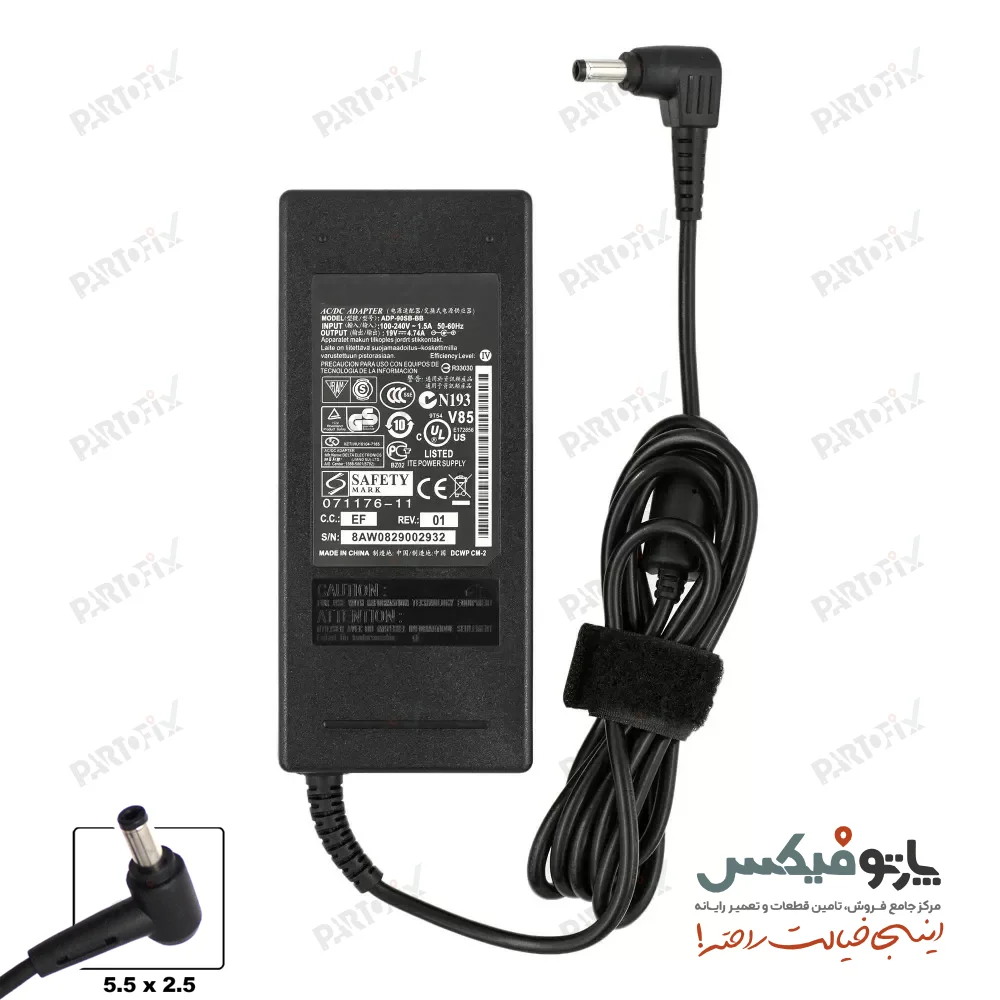 شارژر لپ تاپ ایسوس 19 ولت 4.74 آمپر Asus کانکتور 2.5 * 5.5