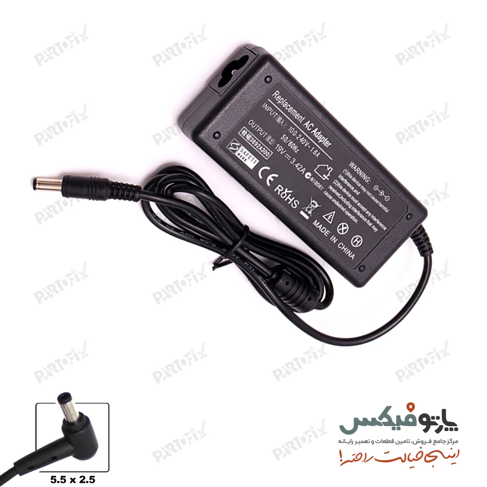 شارژر لپ تاپ ایسوس 19 ولت 4.74 آمپر 90 وات Asus کانکتور 2.5 * 5.5