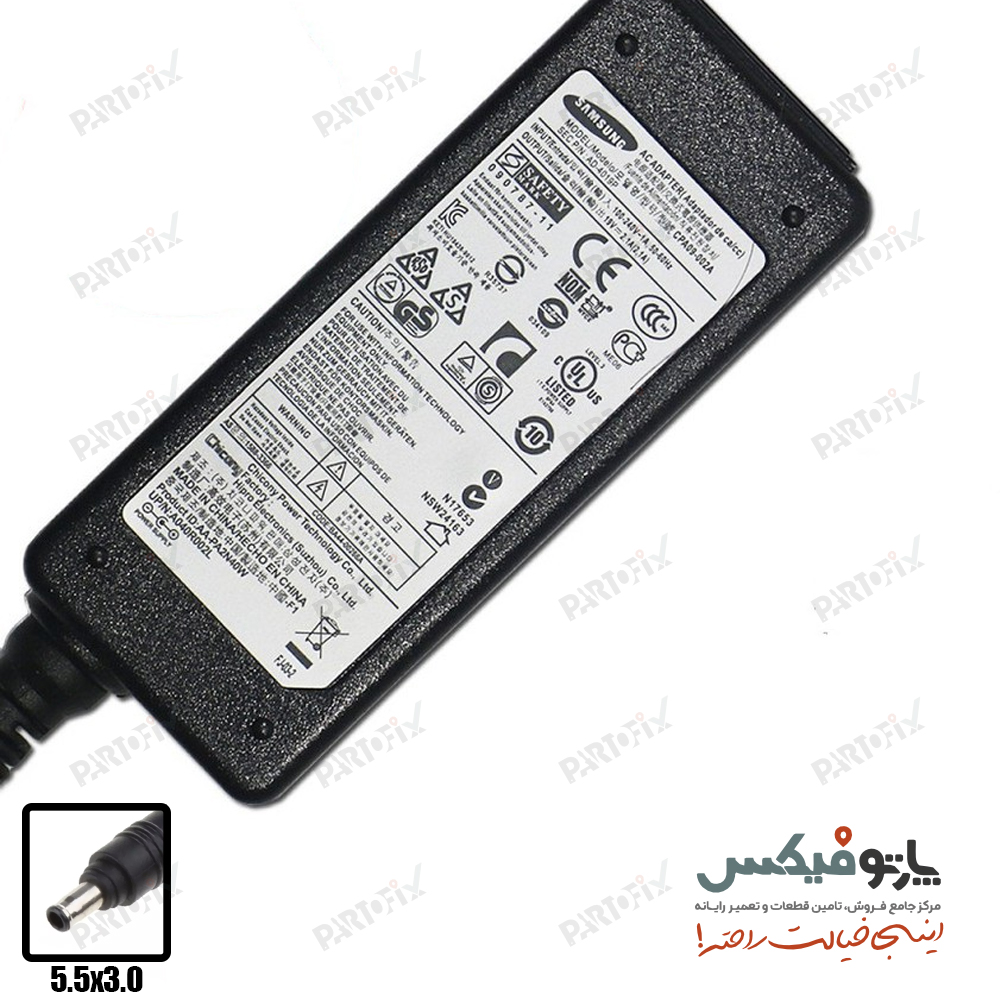 شارژر اورجینال لپ تاپ سامسونگ 19 ولت 2.1 آمپر 40 وات Samsung کانکتور 3.0 * 5.5